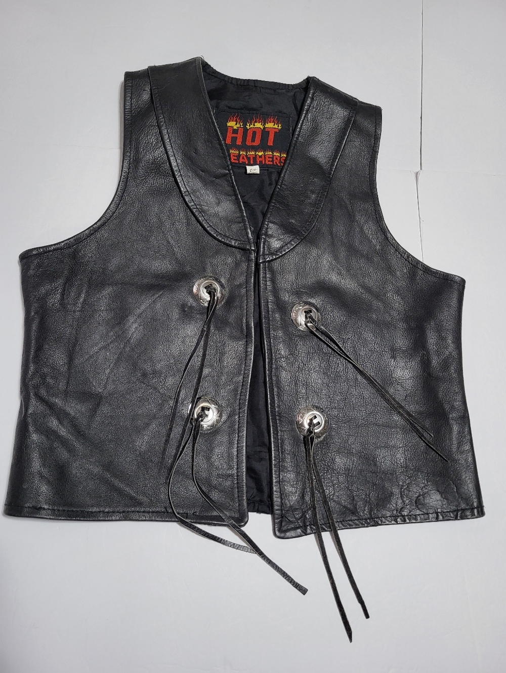 (#AA) Hot Leathers Black Leather Vest with Conchos Size Womens M